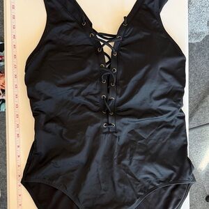 Swimsuits For All Black Lace-Up One Piece, Size 18-20